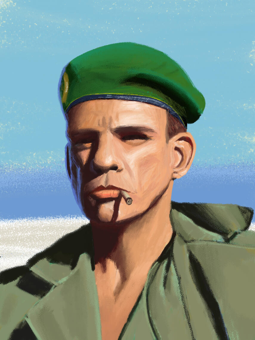 Digital painting of Denis Lavant in the film "Beau Travail"