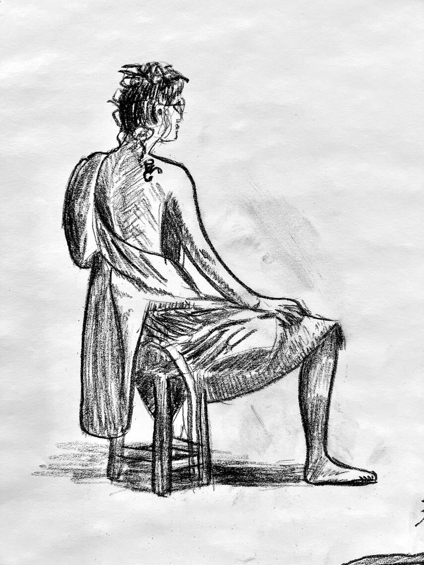 30 Minute Pose/Cloth Study, Charcoal Pencil, 2025