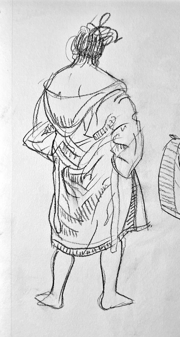 5 Minute Pose/Cloth Study, Charcoal Pencil, 2025